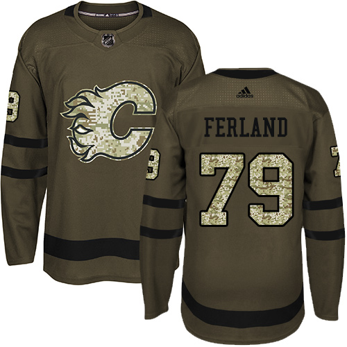 Adidas Flames #79 Michael Ferland Green Salute to Service Stitched NHL Jersey - Click Image to Close